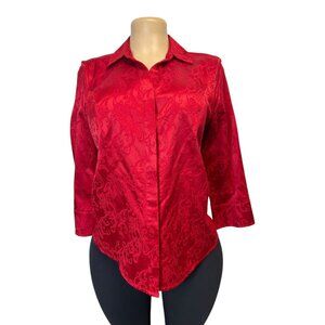 TG-13 Dana Buchman Womens Size Medium Red Textured Button-Down Blouse